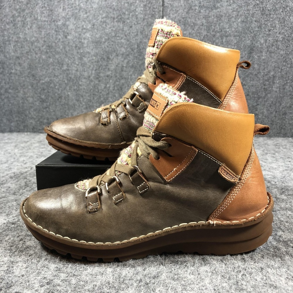 Pikolinos Boots Womens 7 Brown Leather Lace Up Ankle Wedge Booties Comfort - Picture 4 of 16